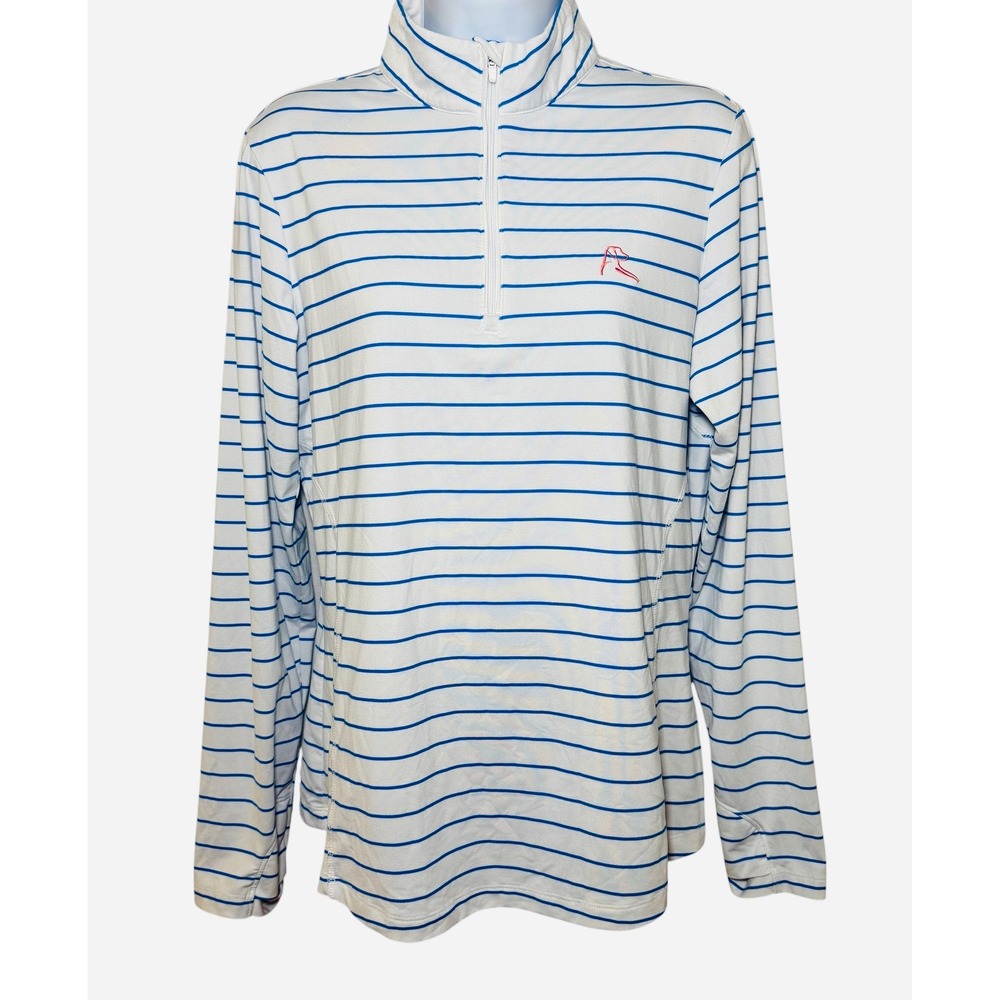 Rhoback Womens M Blue White Striped Quarter Zip Pullover Performance Top Golf